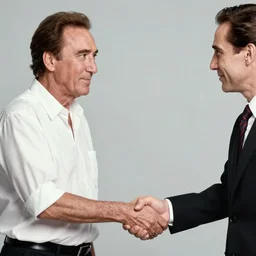 portrait photo still of nicolas cage giving a handshake, 8 k, 8 5 mm, f. 1 4, beautiful composition