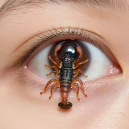 tiny scorpion crawling in someone's eye