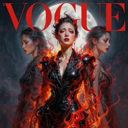 3 d, crying fashion model, flame, liquid black and red water, moon rays, vogue cover style, poster art, high detail, intricate oil painting, multiple exposure, heaven mood, hyperrealism, 3 d, by tooth wu and wlop and beeple and greg rutkowski