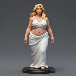 80mm resin detailed miniature of a beautiful chubby mature lady, clothed in white, olive skin, long blond hair, beautiful bone structure, symmetrical facial features, Product Introduction Photos, 4K, Full body
