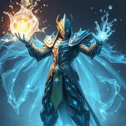 champion splashart of invisible effect magician in glass armor releasing spell, full height, moving forward, concept art, trending on artstation, highly detailed, intricate, sharp focus, digital art, 8 k