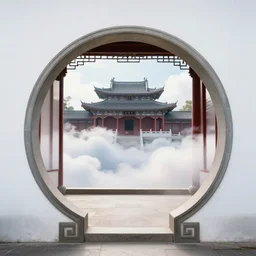 circular gate in a white wall, leading to heaven. chinese architecture. fantasy. detailed. smooth. sharp focus. trending on arstation. artist greg rutkowski.