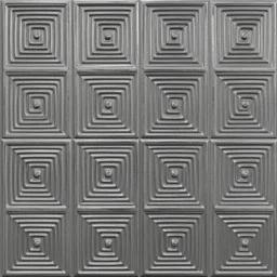embossed metal ceiling texture, square spiral, brutalist, recursive, 3d render, seamless texture