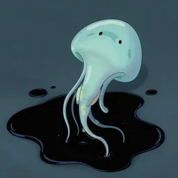 a line drawing of a medusa semi submerged in a puddle of black liquid in disney style