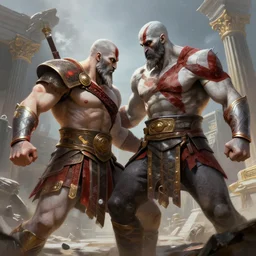 kratos fighting zeus in the olympus, highly detailed, digital painting, artstation, concept art, smooth, sharp focus, illustration, unreal engine 5, 8 k, art by artgerm and greg rutkowski and edgar maxence