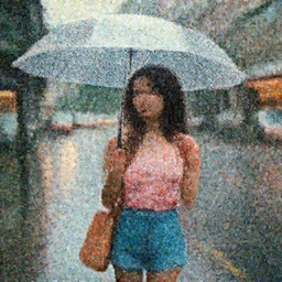 girl in a summer rain ,retro style,90s vibe,Aesthetic,city