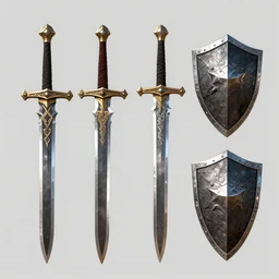 art assets for Unreal Engine 5 game, swords and shields