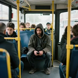 being judged like a homeless person on the public bus