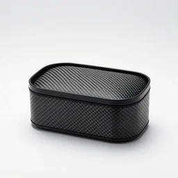carbon fiber bento lunch, professional product shot, isolated on a pure white background, centered, entire object in frame, sharp focus, soft studio lighting