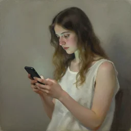 goddess checking her phone, by josephine wall, magic realism
