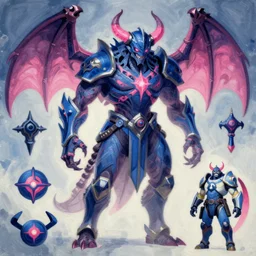game asset of demonic boss elden ring diablo, in gouache detailed paintings, props, stylized, 2 d sprites, kitbash, arcane, overwatch, blue and pink color scheme, 8 k, close up