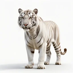 gentle white tiger, clean 3d render, full body, isolated on a pure white background, centered, entire subject in frame, sharp focus, soft studio lighting