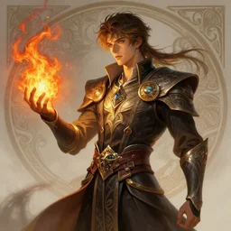 young summoner with a fire elemental, fantasy, man, intricate, elegant, highly detailed, digital painting, artstation, concept art, wallpaper, smooth, sharp focus, illustration, art by artgerm and greg rutkowski and alphonse mucha