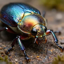 highly detailed macro photo of beautiful beetle. insect eyes, stephen bliss, unreal engine, global illumination, radiant light, detailed and intricate environment