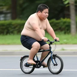 a very fat man riding a tiny bicycle 8k real