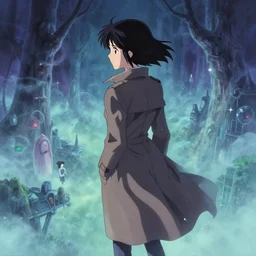a high definition screenshot from the haunting and strange science fiction anime anime anime film ; a female detective wearing a trenchcoat investigates a strange and ethereal dreamscape, digital painting by makoto shinkai, moebius moebius, surrealism, trending on artstation