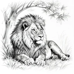 Lion resting in the shade, Drawing thick outlined 2-4 years, ArtStation, sharp focus, 4k