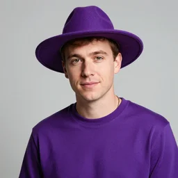 portrait photo still of real life young craig tucker wearing a purple hat and purple clothes, 8 k, 8 5 mm, f. 1 4