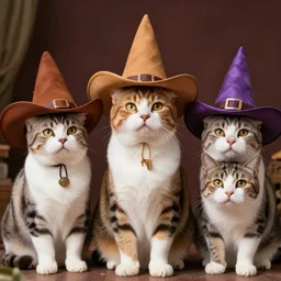 cats wearing cowboy and wizard hats, fantasy, hyper realism, trending on artstation