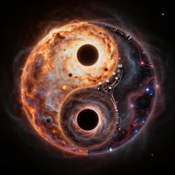 a ying yang sign made from a supernova explosion and a blackhole, ultrarealistic, dramatic lighting, electrical details, high details, 4 k, 8 k, best, accurate, trending on artstation, artstation, photorealism, ultrarealistic, space photography