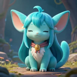 cyan spirit axie pet closing its ears, fantasy, style artstation, style greg rutkowsk, octane render, unreal engine 6, epic game graphics, fantasy, conceptual art, ray tracing