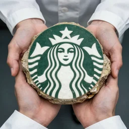 scientists hands holding the fossilized remains of a mermaid that resembles the starbucks logo