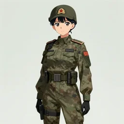 military anime girl standing illustration