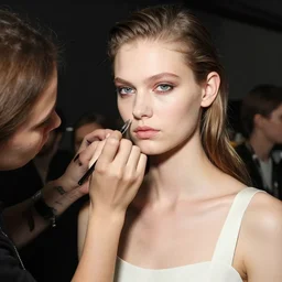 portrait of young edita vilkeviciute, versace fashion show 2 0 1 1 spring summer backstage, makeup by pat mcgrath