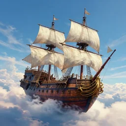 a large 1 8 th century pirate airship flying among the clouds, soaring through the sky, airship, digital art, pirate ship, vivid colors, artgerm, james gilleard, very beautiful, highly detailed, volumetric lighting, award winning, intricate, trending on art station