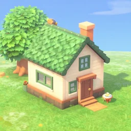 isometric render of a house in animal crossing : new horizons