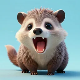 a beautiful portrait of a cute cyberpunk opossum screaming by sandra chevrier and greg rutkowski and wlop, purple blue color scheme, high key lighting, volumetric light, digital art, highly detailed, fine detail, intricate, ornate, complex, octane render, unreal engine, photorealistic