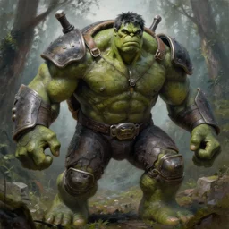 concept art macro medium close up shot, rugged anthropomorphic muscular!!!!!!!!! oversized!!!!!!!! hulked!!!! turtle as oversized armored barbarian armored hunter turtle wearing war soldier uniform sci - fi armor in deep forest, mist, overcast, oil painting by frazetta and greg rutkowski dungeons and dragons