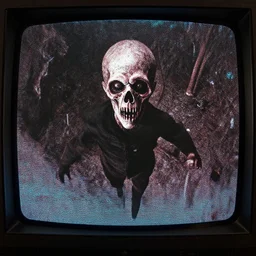 movie frame still from live action sandman, 8 k, vhs glitch, old tv, ultra wide angle, high contrast, zenith view, greg rutkowski, intrincate, highly detailed, ilm, oscar winning photography, grain, dramatic lighting, greg nicotero, horrifying movie, nightmare fuel, horror movie