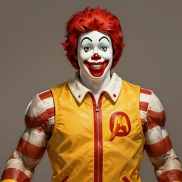 portrait of Ronald McDonald, muscular, wild, upper body, D&D, fantasy, intricate, cinematic lighting, highly detailed, digital painting, artstation, concept art, smooth, sharp focus, illustration, art by Hajime Sorayama