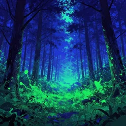 vaporwave neo noir cyberpunk blue and green splashes of color landscape forest nature