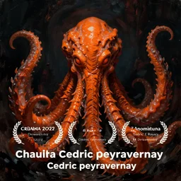 dark moody atmospheric portrait of orange cthulhu by cedric peyravernay