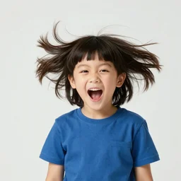 90s kid whose bowl-cut hair flies off his head and spins in the air when he's excited
