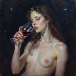 androgynous deity of starlight and wine. this oil painting by the award - winning concept artist has interesting color contrasts, plenty of details and impeccable lighting.