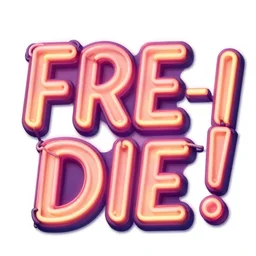 typographic text for FREDDIE!, neon lettering, bright colors, typography graphic design