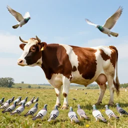 a cow made of pigeons