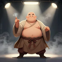 fat jedi in epic pose, facing camera, smoke, fog, studio lighting from above, illustration,
