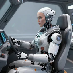 cybernetic space pilot wired into her cockpit, artstation render 0.0000004