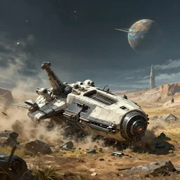 a spaceship crashed into a foreign planet, wasteland. The spaceship is buried in the ground. in the style of digital art, artstation trending, rossdraws, breath of the wild, digital art, ultra realistic, ultra detailed, ultra wide Lens, art by greg rutkowski