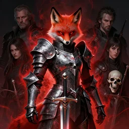 berserk skullknight armor and sword, anthropomorphic fox, red black aura, fantasy, dark, portrait by donato giancola and greg rutkowski and wayne barlow and zdzisław beksinski, realistic face