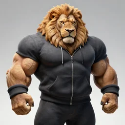 mutant powerlifter muscular oversized lion in a sport hoodie, casual clothes, portrait, intricate, elegant, highly detailed, studio backlight , colorful digital painting, artstation, cyan mystic forest , sunset , dramatic clouds, concept art, smooth, sharp focus, illustration