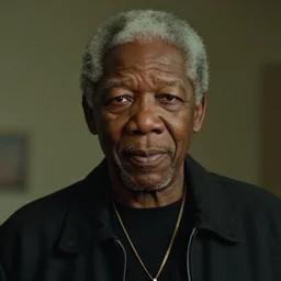 a cinematic film still of Morgan Freeman starring as Lil Wayne, portrait, 40mm lens, shallow depth of field, close up, split lighting, cinematic