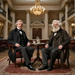 naturalist sir richard owen and charles darwin at the atheneum club london victorian style