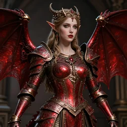 Gothic elf princess in red dragon armor, bronze statue, unreal engine, high detailed