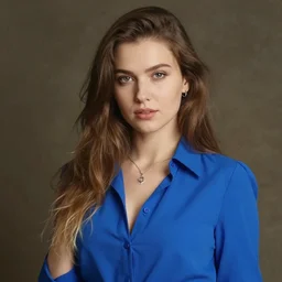 russian girlfriend, sexy girl wearing blue blouse, in the style of ilya kuvshinov