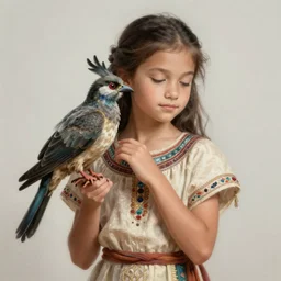 portrait of a young pocahontas, bird, idian dress, dreamy and ethereal, expressive pose, peaceful expression, elegant, highly detailed, digital painting, sharp focus, by gil elvgren by harry ekham